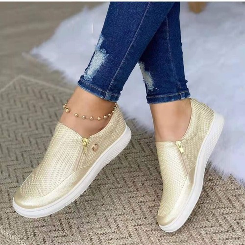Sneakers da donna scarpe da ginnastica basse scarpe con zip palestra decolte slip on scarpe da donna moda - Foto 1 di 13
