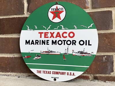 #ad Texaco Marine gasoline Oil Gas metal round sign $23.00