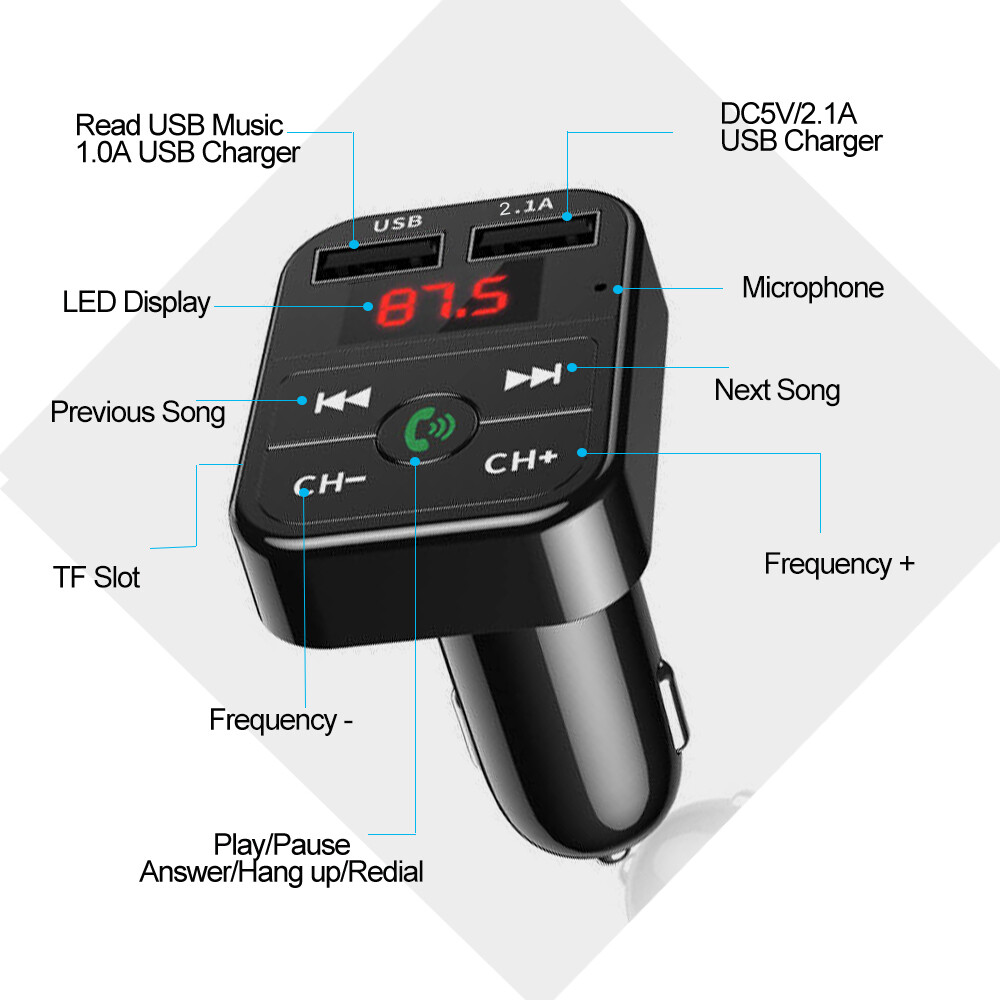 FM Transmitter Auto Bluetooth Kfz Radio Adapter mit Dual USB Ladegerät für Handy