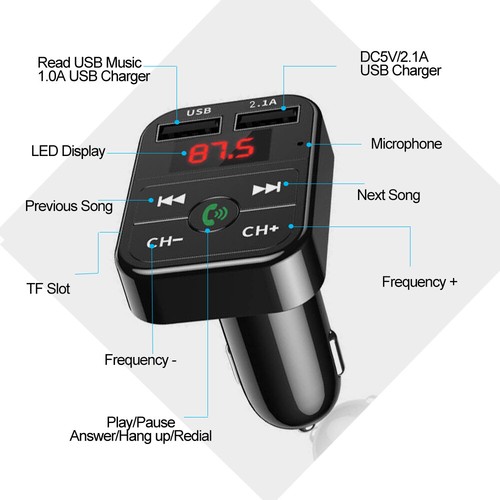 Auto Bluetooth FM Transmitter KFZ mit Dual USB Ladegerät für Handy Radio Adapter - Bild 7 von 12