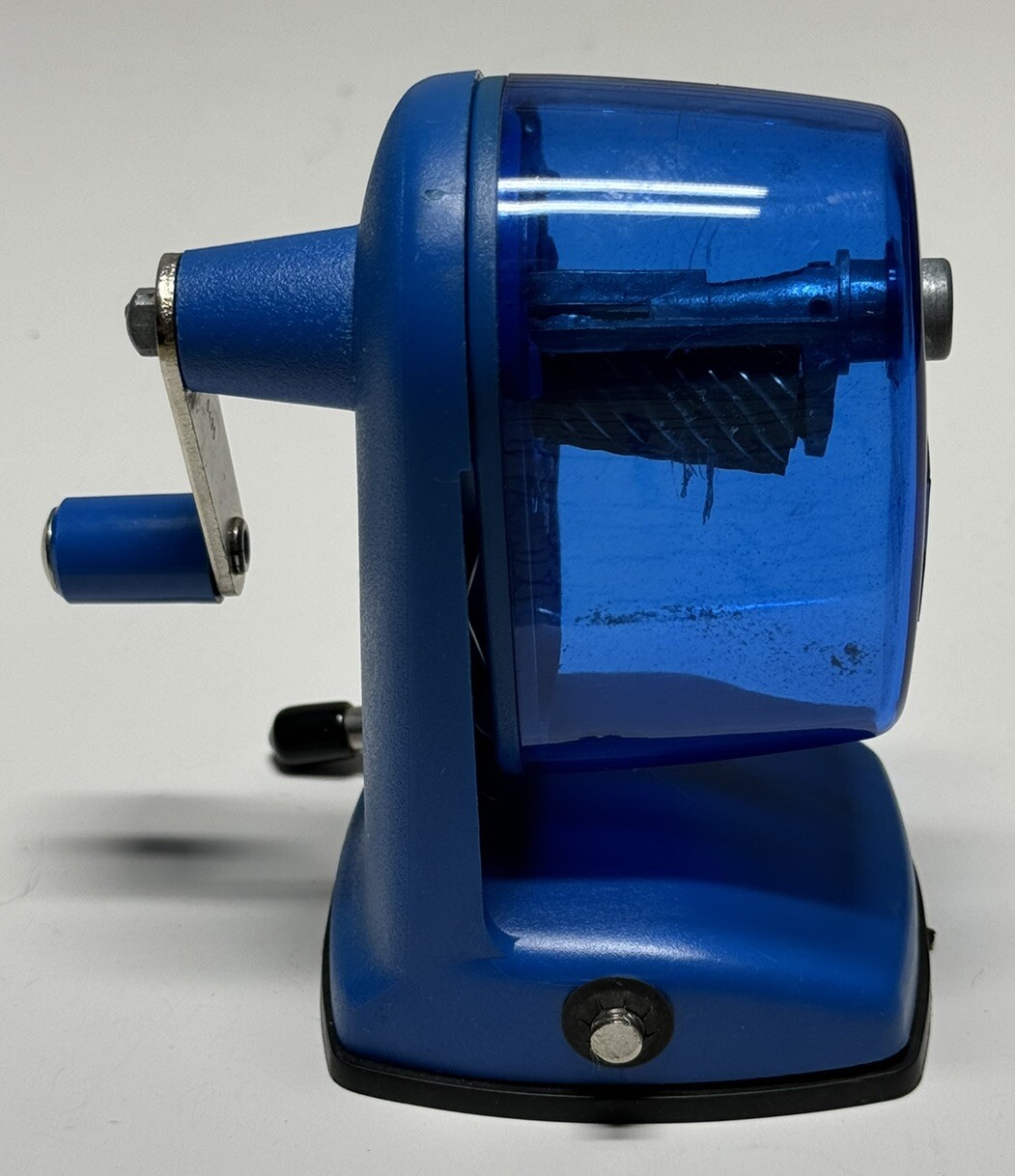 Vintage Berol Blue Plastic Pencil Sharpener Hand Crank Made in USA