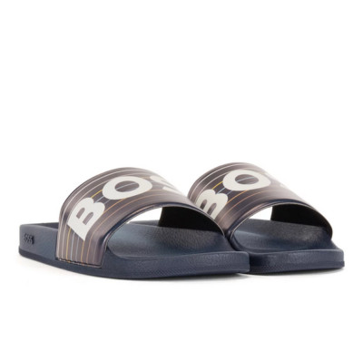 サンダル BOSS Men Sandals Blue 50536835 405 Hugo Boss Men's Match Slides Sandals Dark Blue | eBay