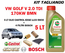 KIT TAGLIANDO OLIO CASTROL EDGE 5W30 5LT+4 FILTRI BOSCH VW GOLF 5 V 2.0 TDI BMN