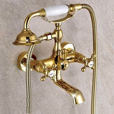 Bathroom Polished Gold Tub Shower Faucet W/ Hand Sprayer Bath Filler Mixer Tap