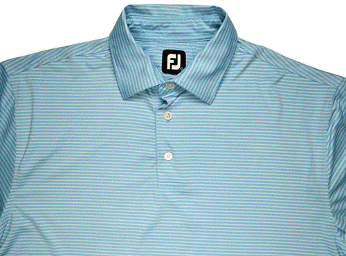 FJ FootJoy Mens Polo Shirt Golf L Blue Striped Performance PGA Sport Casual EUC  - Picture 7 of 7