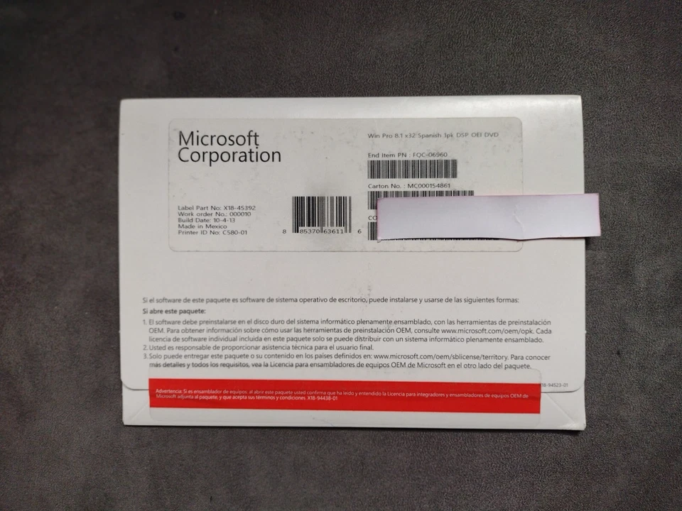 Microsoft Windows 8.1 x64 64 Bit Spanish 1PK DSP OEI DVD with Update Media (New) - Image 3 of 3
