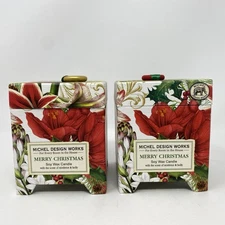 MICHEL DESIGN WORKS Merry Christmas SOY WAX Candle MISTLETOE & HOLLY Scent LOT 2