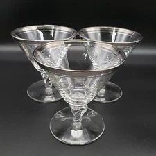 Libbey Saturn Champagne Glasses Set of 3 Clear Platinum Band 4.25" VTG Barware