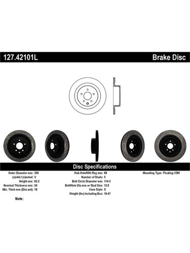 StopTech Nissan 370z / Infiniti G37 SportStop Drilled Rear Right Rotor