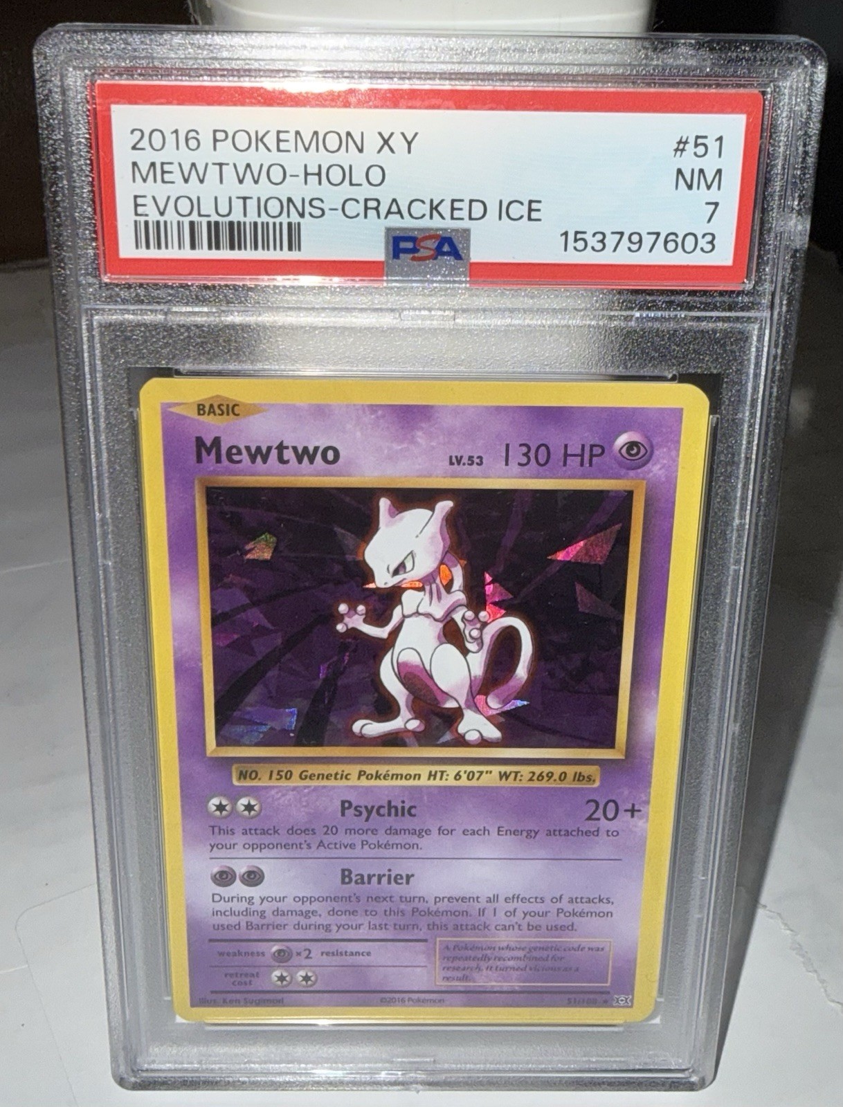 Pokemon 2016 XY Mewtwo Holo Evolutions Cracked Ice Holo #51 PSA 7 NM