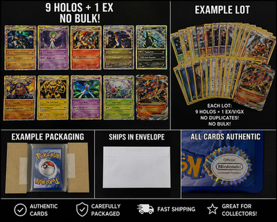 Pokemon Card Lot 10 Cards | 9 Holo Rares + 1 EX/V/GX | No Bulk Cards