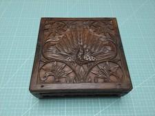 Peacock Carved Hardwood Pin,Trinket,Jewellery Box vintage 