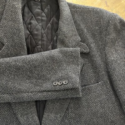 L.L. Bean Wool Thinsulate Sport Coat Mens L Tall Charcoal Herringbone Made USA
