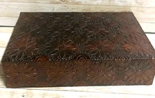 Vintage Carved Polish Hinged Linden Wood Treasure Box Floral 11x7
