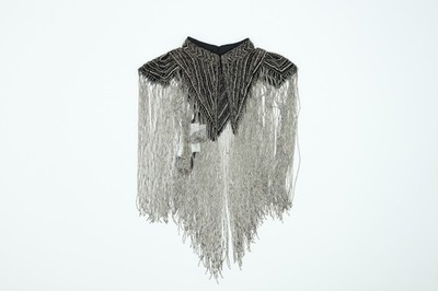 River Island Women's Fringe Cape Size M Black Embellished High Neck New