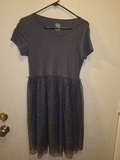 Wonder Nation Girl's Gray Sparkly Short Sleeve Tutu Dress Size 10-12 L PLUS NWOT