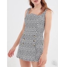 Urban Outfitters Dalila Black White Diamond Print Skort Romper Dress Size Medium