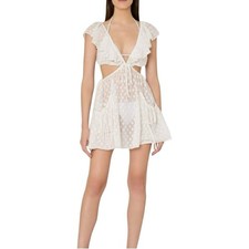 Milly Mini Dress Womens L White Delilah Diamond Jacquard Voile Cut Out Ruffle