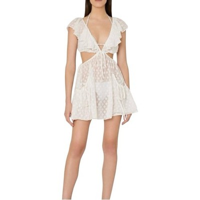 Milly Mini Dress Womens L White Delilah Diamond Jacquard Voile Cut Out Ruffle