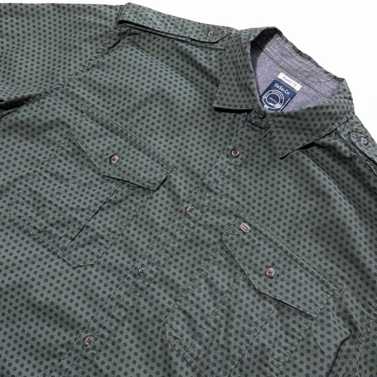 Green Geometric Polka Dot Pattern Button Up Regul… - image 3