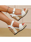 Women’s White/Beige/Gold Platform Wedge Sandals Open Toe Studded 8.5 — photo 1