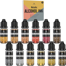 Metallic Alcohol Ink Set 12 Metal Colour Alcohol-Based Inks for Epoxy Resin Art