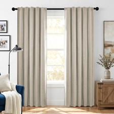 Blackout Curtains Tab Top, Faux Linen Room Darkening Thermal Drapes for Bedro...