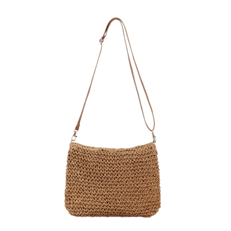 Handcrafts Paper Rope Crossbody Purse Ethnic Woven Crochet Flower Shoulder Bag