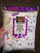 Vintage 1990s Fruit Of The Loom Baby Hooded Towel Washcloth Set Cows Dogs Cats