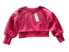 Janie and Jack Girls 4 Amara Pink Velour Puff Sleeve Sweatshirt NEW