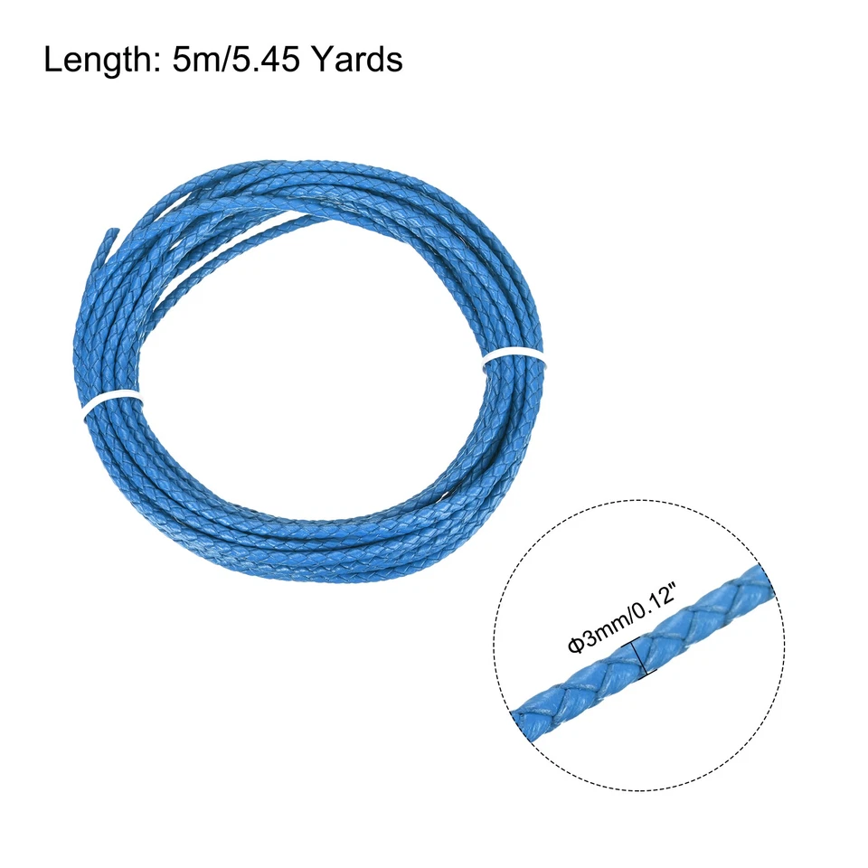 Плетеный кожаный шнур 3 мм x 5 м круглый из искусственной кожи Bolo струны синий - Изображение 2 из 4
