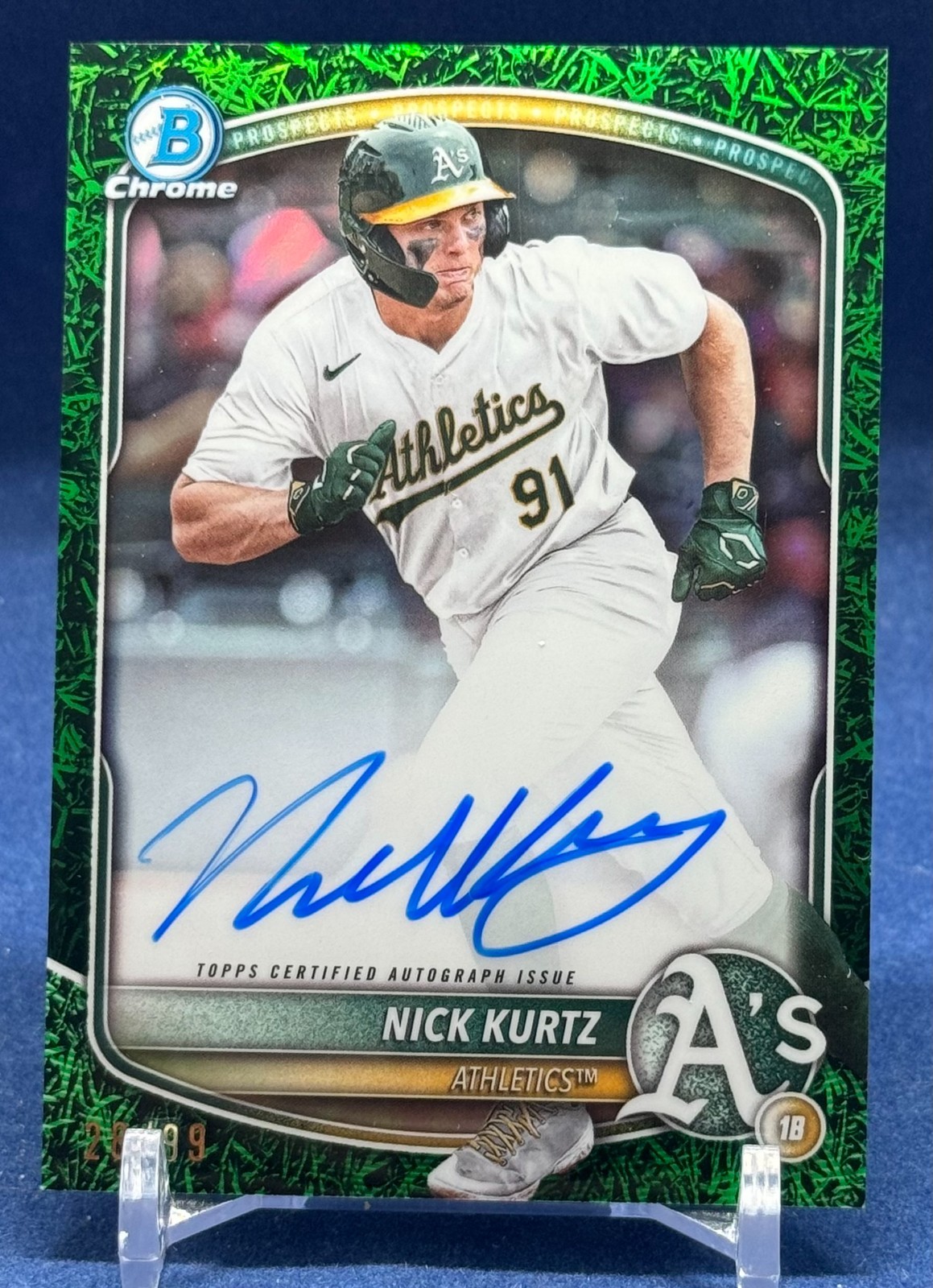 2025 Bowman Chrome Nick Kurtz On Card Auto Green Grass Refractor #/99 CPA-NK