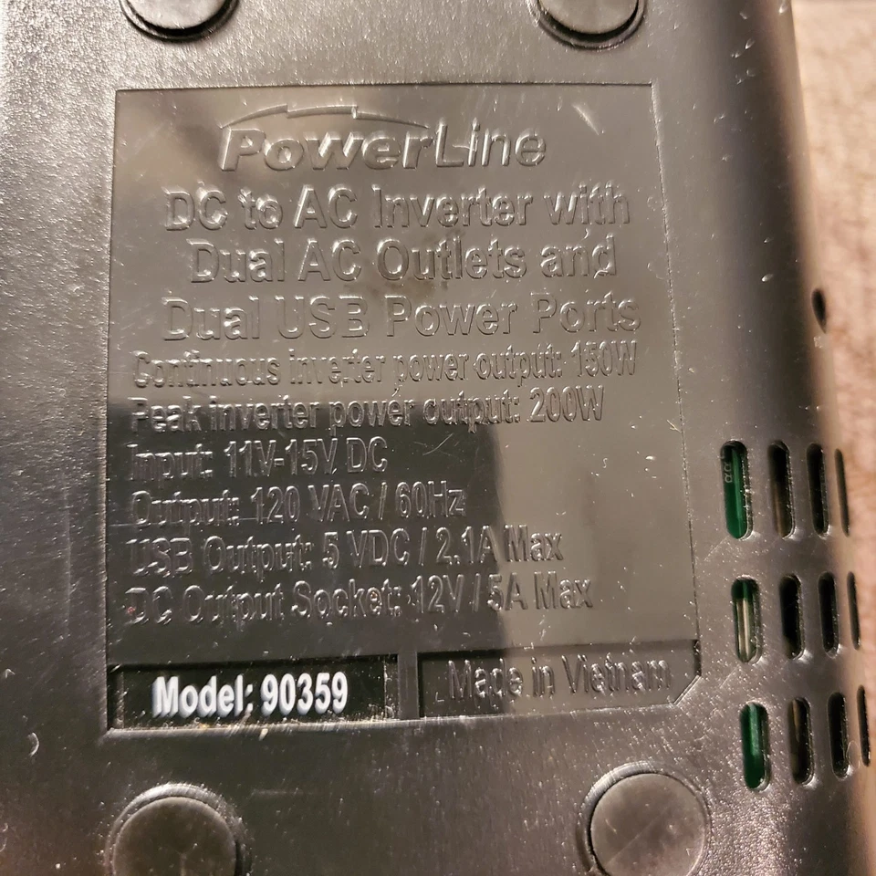 Powerline 200W DC To AC Inverter with 2 Outlets Dual USB and Output Socket 90359 - Image 4 of 4