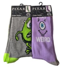 Two Pairs Of Pixar Crew Socks One Gray Pair And One Lavender Size: 9-13 NWT