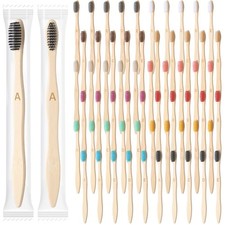 120 Pcs Bamboo Toothbrushes Bulk Soft Bristle Toothbrush Wooden Disposable Trave
