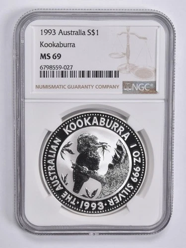 MS69 1993 Australia 1 Dollar Kookaburra 1 Oz Silver NGC Brown Lbl *5400