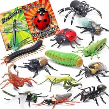 13 Pcs Realistic Insect Toys with Education Booklet 5-8 inches, Multicolor