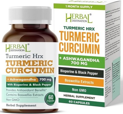 60 Capsules Turmeric Curcumin 1000mg Herbal Extract with BioPerine and Boswellia
