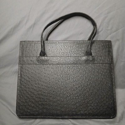 Black Ostrich Faux Leather Brief Case Zippered Black Unbranded