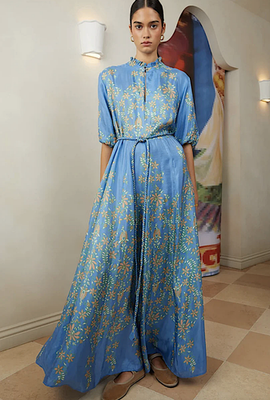HANNAH ARTWEAR Oceanus Dress Maxi Silk Blue Floral Belt Boho Sz 2 $645 NWT  | eBay UK