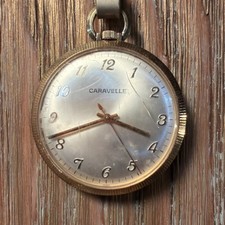Vintage Caravelle Gold Toned Openface Pocket Watch Working Tested Good Condition