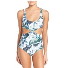 NWT Mara Hoffman Knot Front Monokini Sea Tree Sage Green White XS