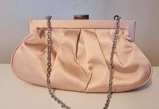 Jasper Conran Pink Satin Pleated Clutch Bag Silver Chain Strap Clasp