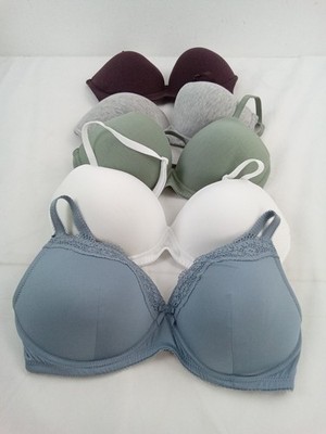 M&S Womens 5pcs Wireless Lightly Padded Bras Blue Green Purple White Size 30D