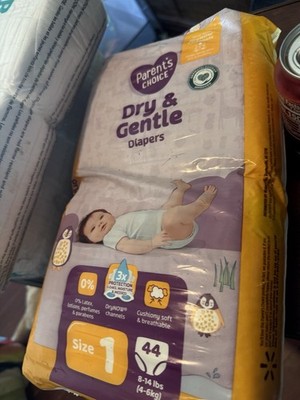 Parent's Choice Dry & Gentle Diapers Size 1, 44 Count, 8-14 lbs Unisex White