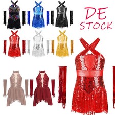 DE Mädchen Latein Tanz Kleider Cha Cha Body Crossover Leotard Glänzend Trikot 