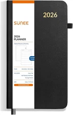 SUNEE 2026 Weekly and Monthly Planner 3.7" x 7.4" (January 3.7 x 7.4, Black 