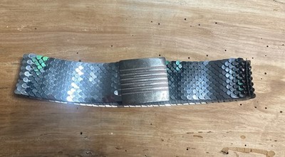 Vtg 70s 80s Silver Metal Fish Scale Waist Belt Stretch Boho Hippie