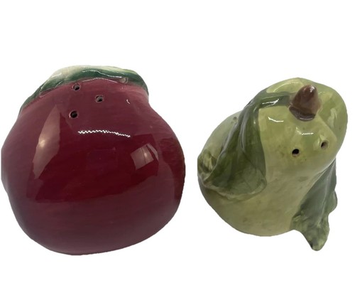Apple Pear Salt and Pepper Shakers Set Pair Ceramic - Picture 5 of 8