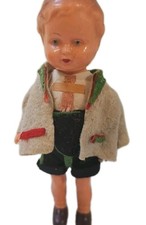 Vintage German Doll Trachten Puppen Hard Plastic Boy In Lederhosen Sleepy Eyes